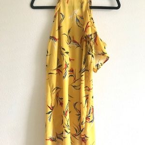 Yellow floral halter, off shoulder dress (S)